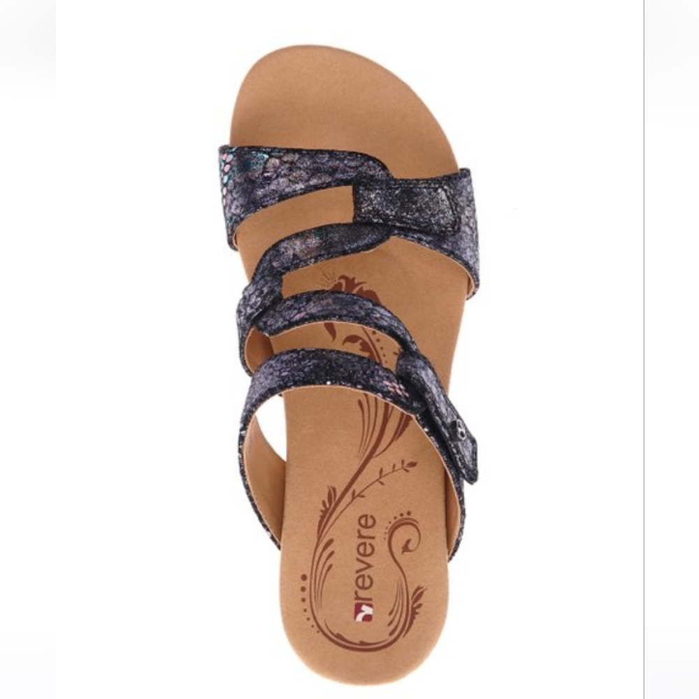 Revere Python Black Metallic Leather Sofia Sandal, Women Size 6 M - Picture 5 of 12